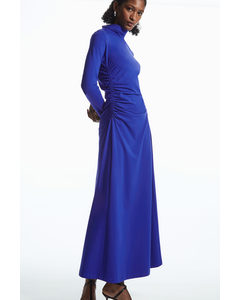 High-neck Gathered Midi Dress Bright Blue