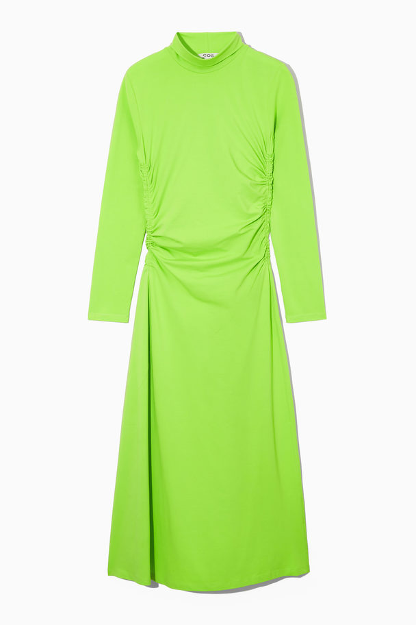 COS High-neck Gathered Midi Dress Bright Green