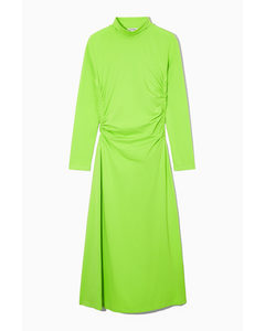 High-neck Gathered Midi Dress Bright Green