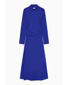 High-neck Gathered Midi Dress Bright Blue