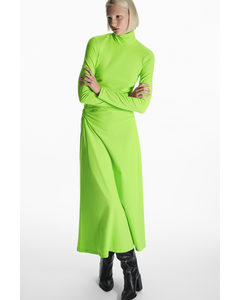 High-neck Gathered Midi Dress Bright Green
