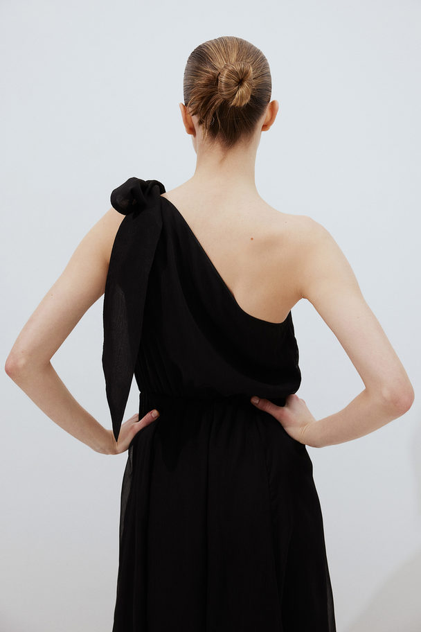H&M One Shoulder-kjole Med Sløyfe Sort