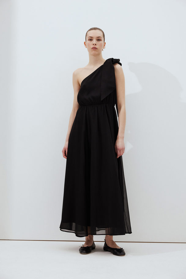 H&M One-Shoulder-Kleid mit Schleife Schwarz