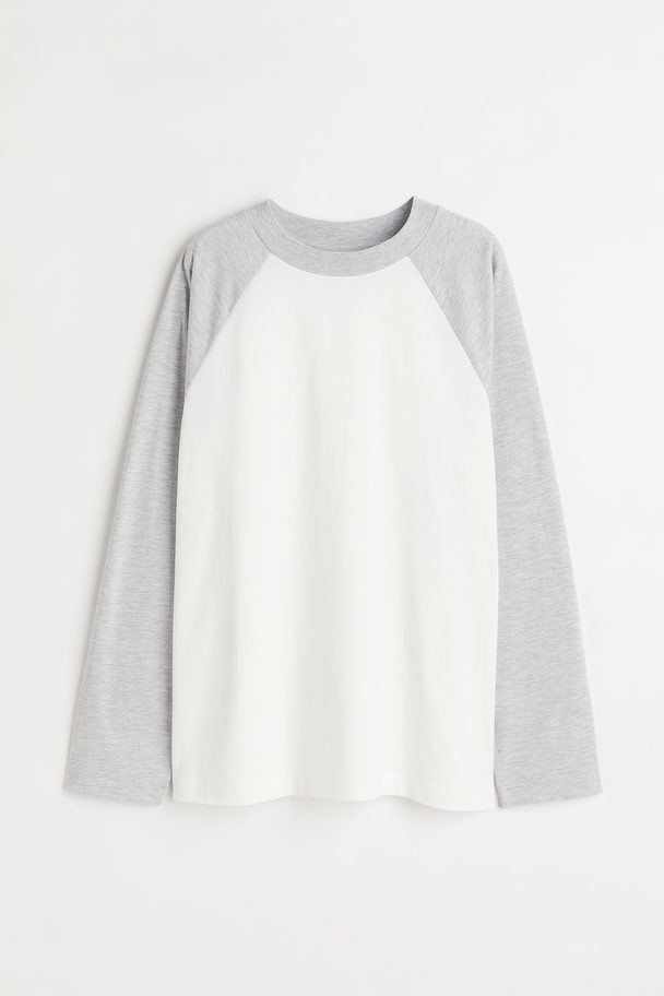 H&M Shirt mit Blockfarben Weiß/Hellgraumeliert