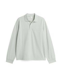 Long-sleeved Piqué Polo Shirt Light Grey