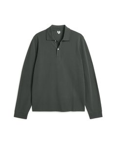 Long-sleeved Piqué Polo Shirt Dark Grey