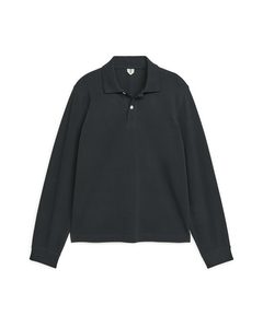Long-sleeved Piqué Polo Shirt Black