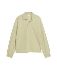 Long-sleeved Piqué Polo Shirt Beige