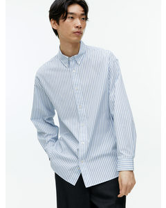 Oversized Poplin-skjorte Hvid/blå