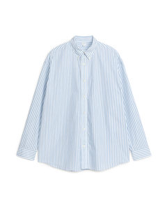 Oversized Poplinskjorte Hvit/blå