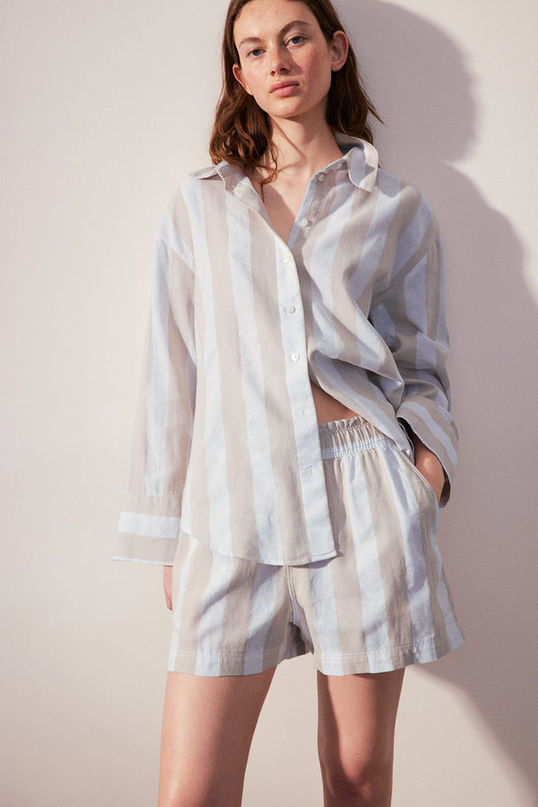 H&M Linen Shorts Light Beige/striped