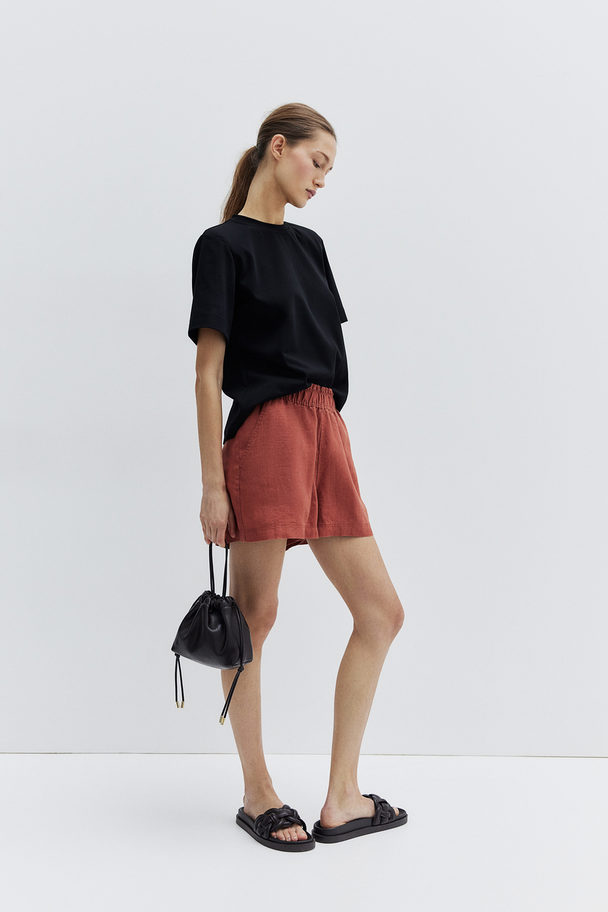 H&M Linnen Short Roestbruin