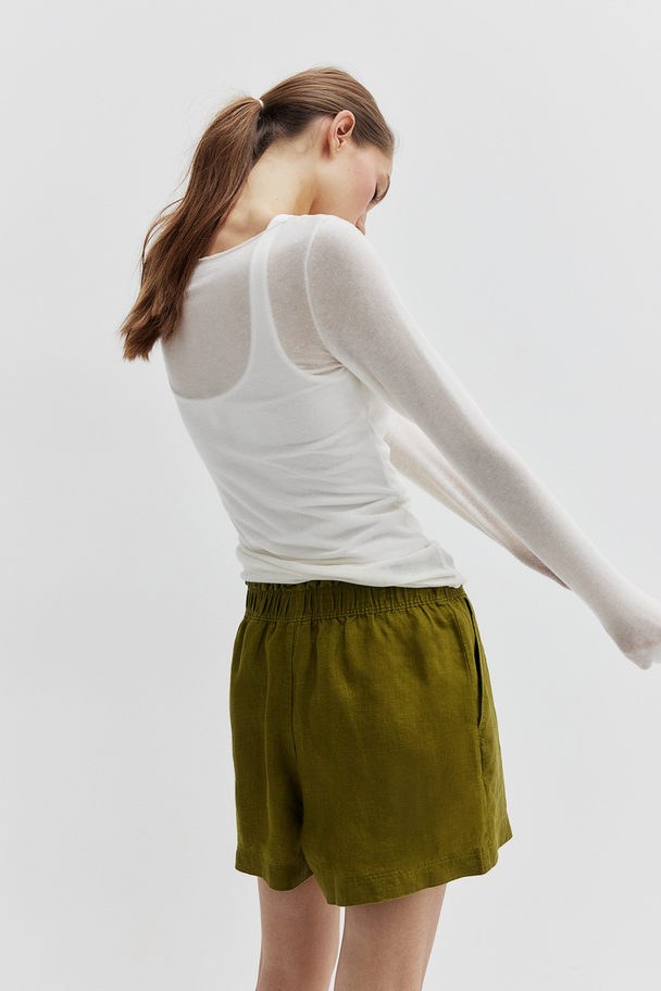 H&M Linen Shorts Olive Green