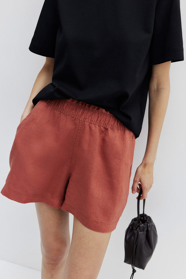 H&M Linnen Short Roestbruin