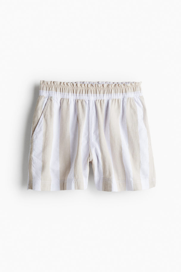 H&M Linen Shorts Light Beige/striped