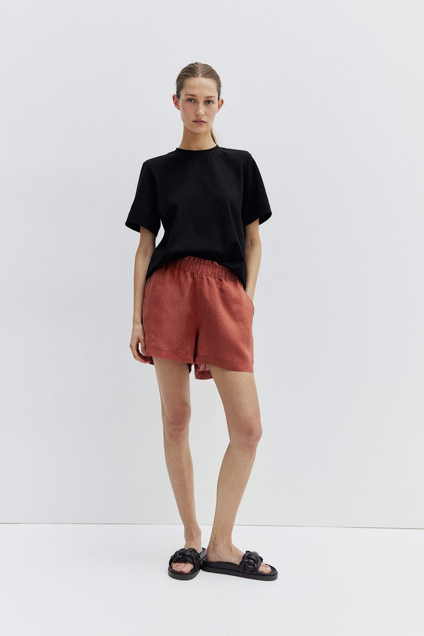 H&M Linnen Short Roestbruin