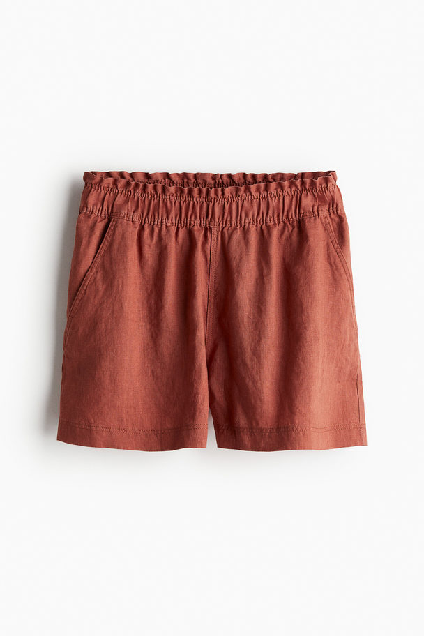 H&M Linnen Short Roestbruin