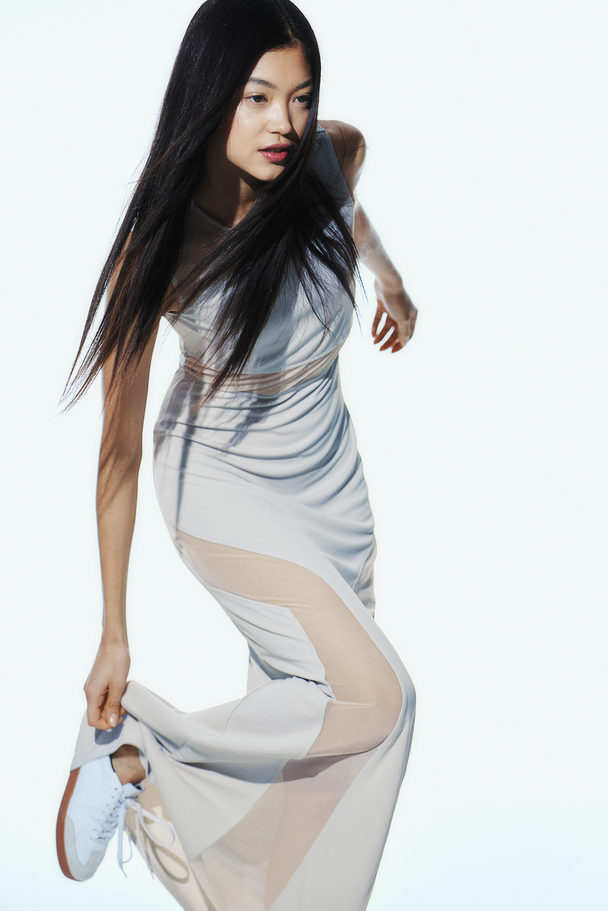 H&M Bodycon-Kleid mit Mesh-Detail Hellgrau