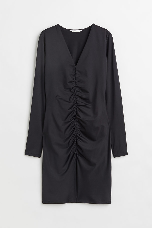 H&M Kleid mit Raffung Schwarz