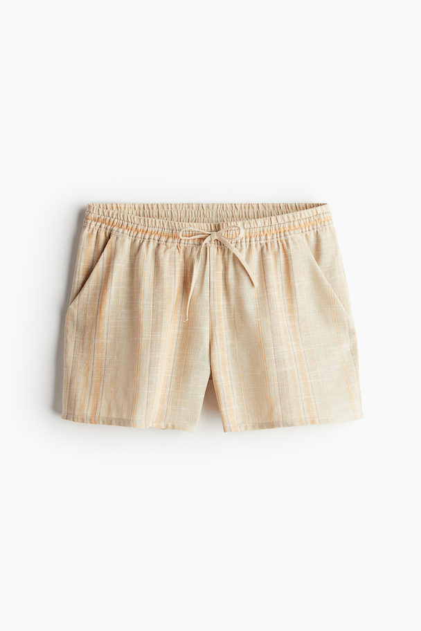 H&M Pull-on Short Van Linnenmix Beige/gestreept