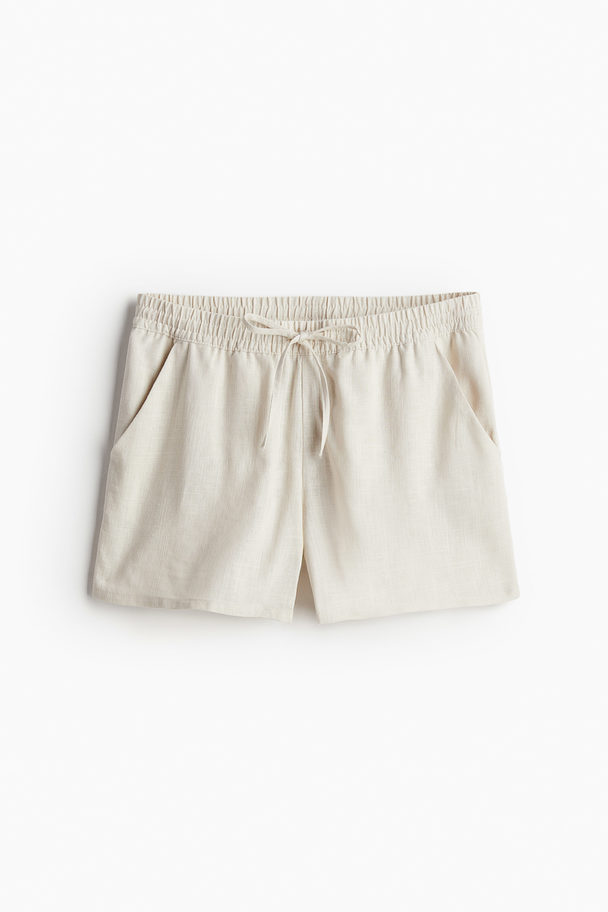 H&M Dra-på-shorts I Linmix Ljusbeige