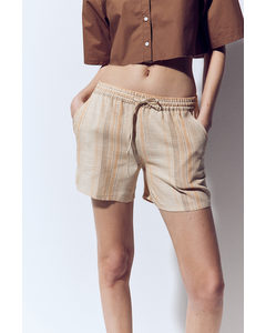 Schlupfshorts aus Leinenmix Beige/Gestreift