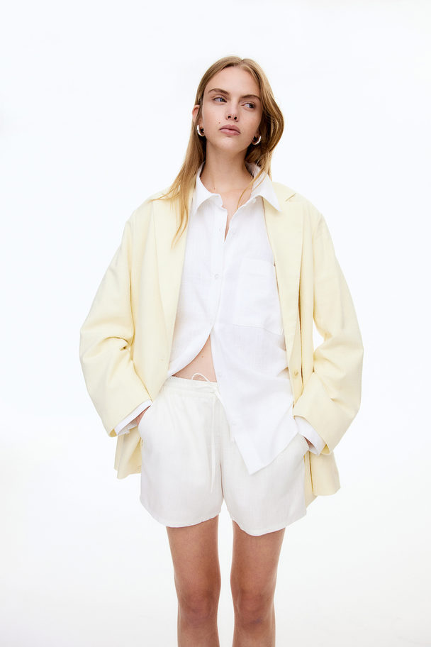 H&M Linen-blend Pull-on Shorts Cream