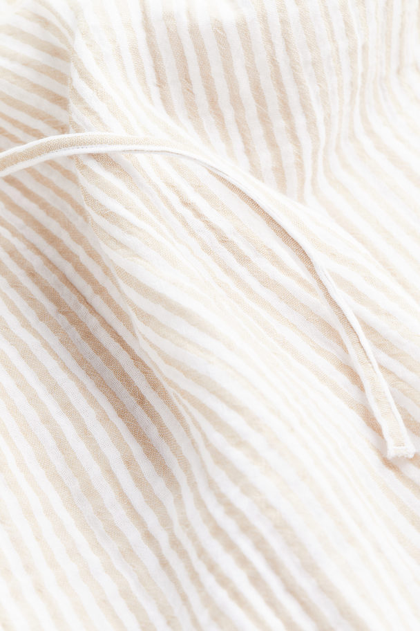 H&M MAMA Baumwollkleid in A-Linie Beige/Weiß gestreift