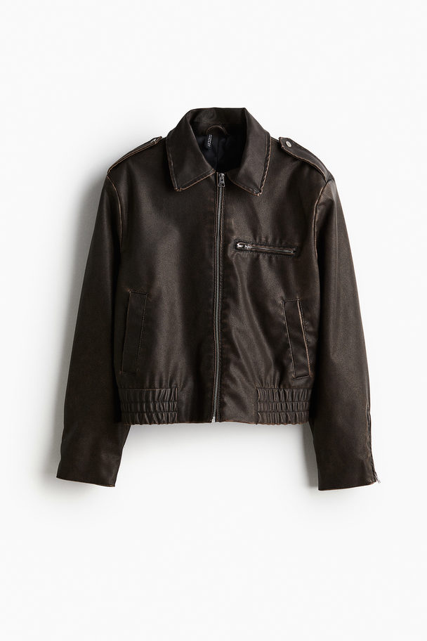 H&M Distressed-look Shoulder-pad Jacket Dark Brown