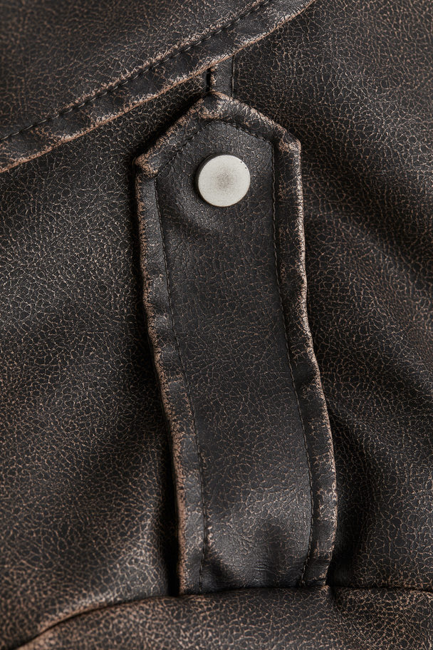 H&M Distressed-look Shoulder-pad Jacket Dark Brown