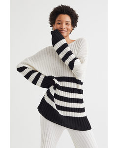 Oversized Rib-knit Jumper Cream/striped