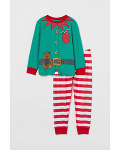 Jerseypyjama Grün/Weihnachtswichtel