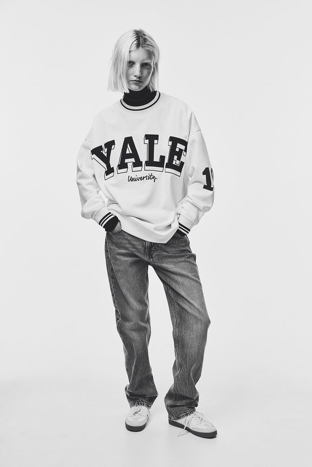 H&M Oversized Sweater Met Print Wit/yale