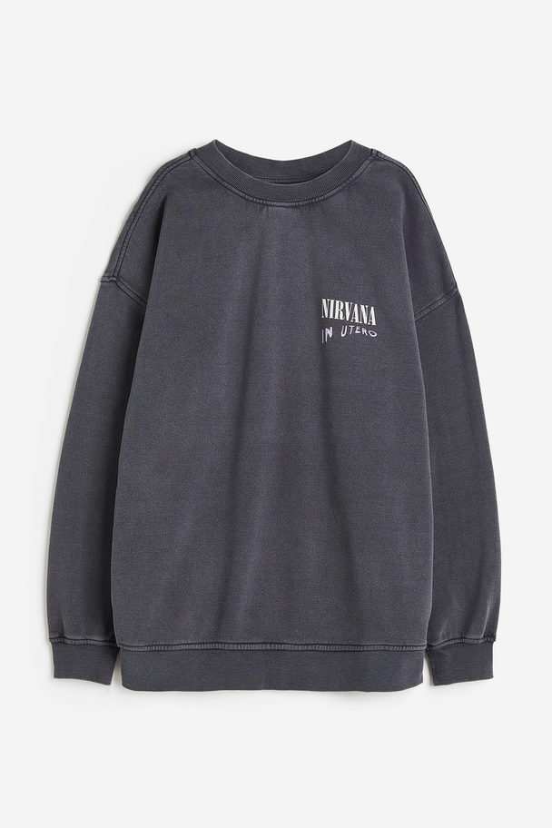 H&M Oversized Printed Sweatshirt Dark Grey/nirvana