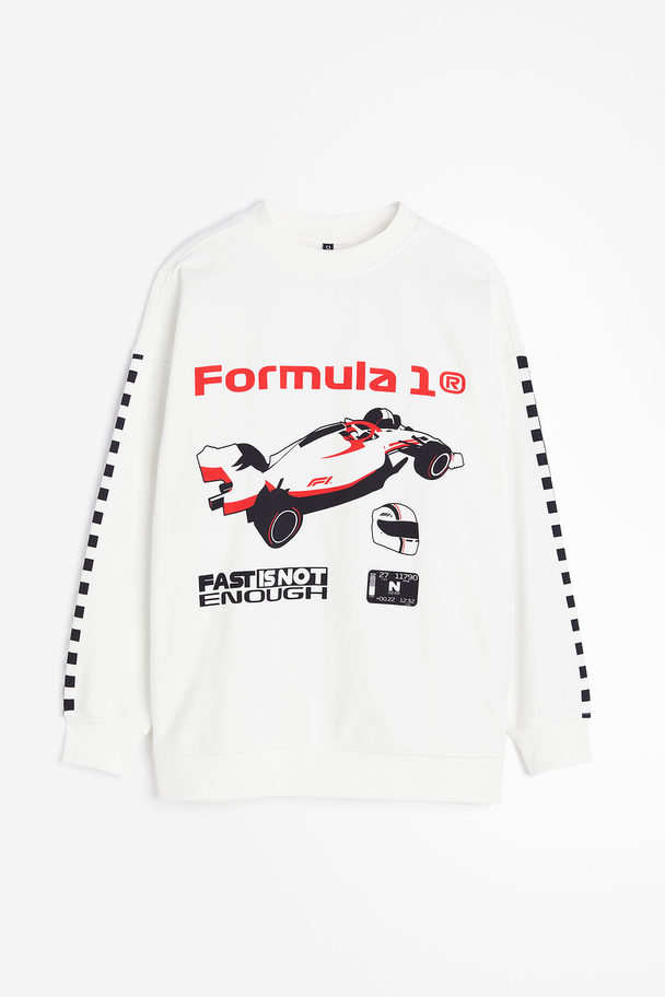 H&M Oversized Printed Sweatshirt White/formula 1