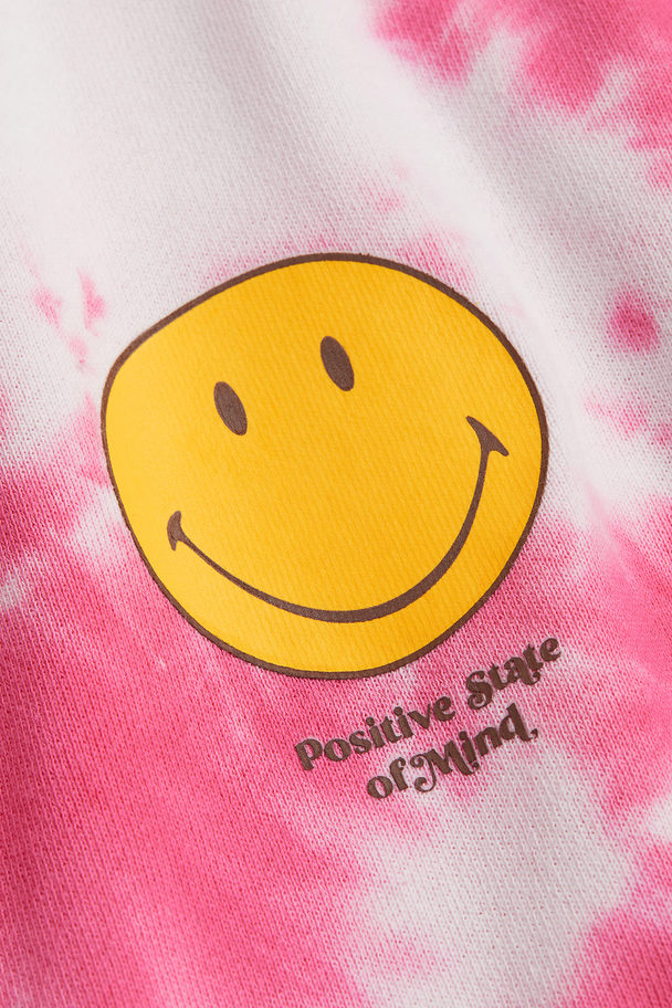 H&M Relaxed Fit Patterned Hoodie Pink/smiley®