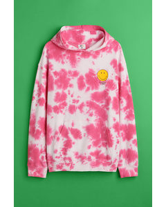 Relaxed Fit Patterned Hoodie Pink/smiley®