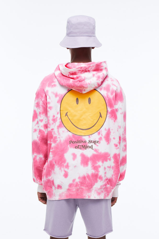 H&M Relaxed Fit Patterned Hoodie Pink/smiley®