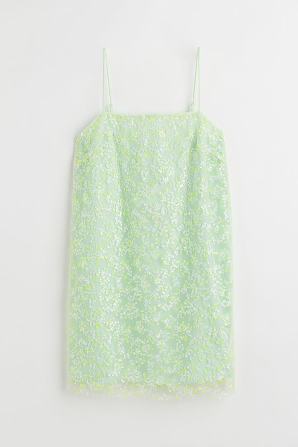 H&M Sequin-embellished Slip Dress Light Green