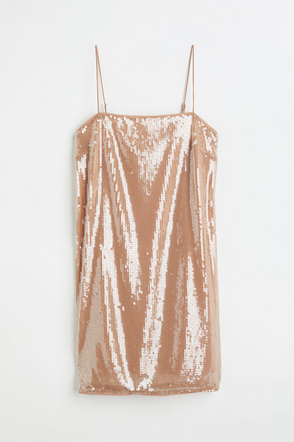 H&M Sequin-embellished Slip Dress Light Beige
