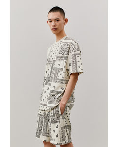 Oversized Fit Patterned Cotton T-shirt Light Beige/paisley-patterned