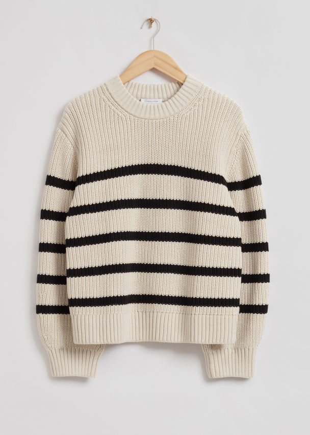 & Other Stories Relaxed Chunky Knit Jumper Beige/black Striped