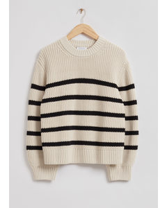 Relaxed Chunky Knit Jumper Beige/black Striped