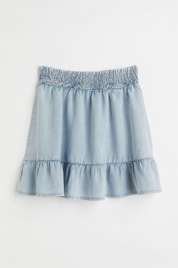 H&M Smock-waisted Skirt Light Denim Blue
