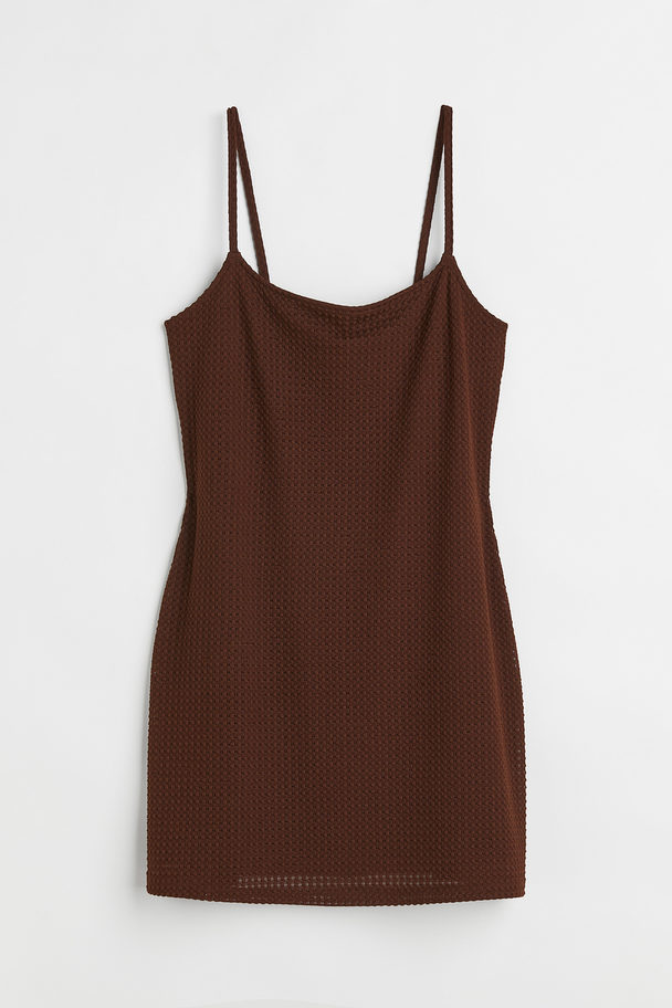 H&M Crochet-look Jersey Dress Dark Brown
