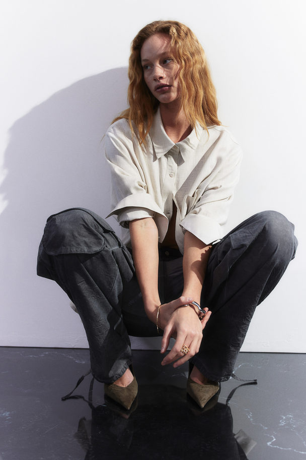 H&M Linen-blend Shirt Light Beige