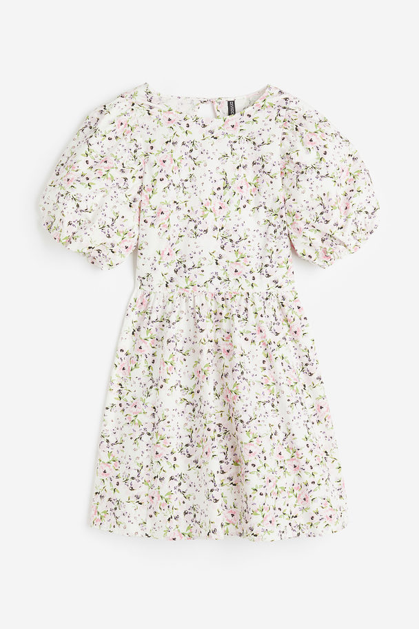 H&M Kleid mit Puffärmeln Weiß/Geblümt