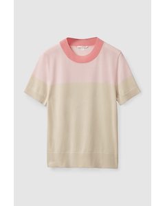 Short-sleeved Knitted Tee Pink / Beige