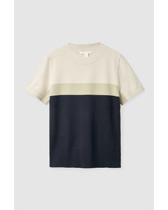 Short-sleeved Knitted Tee Navy / Beige