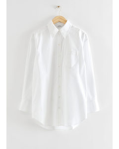 Oversized-Hemd mit geknöpften Ärmeln Weiß